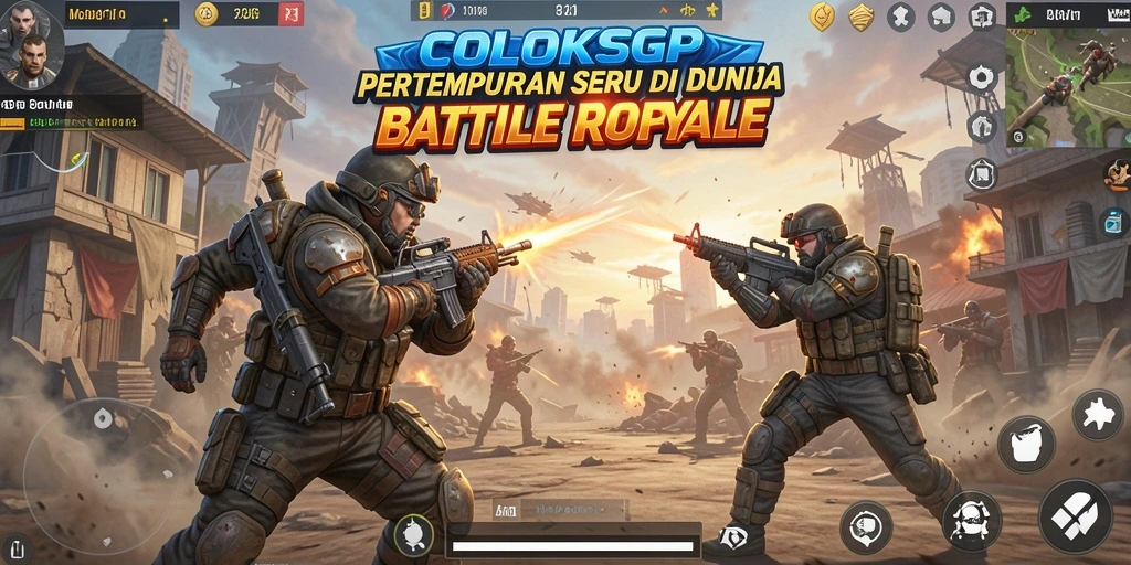 Screenshot utama COLOKSGP menampilkan pertempuran intens di arena Battle Royale.