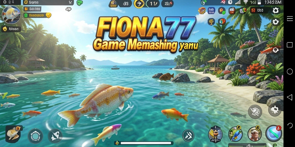 Screenshot gameplay FIONA77 menampilkan aksi memancing yang menegangkan.