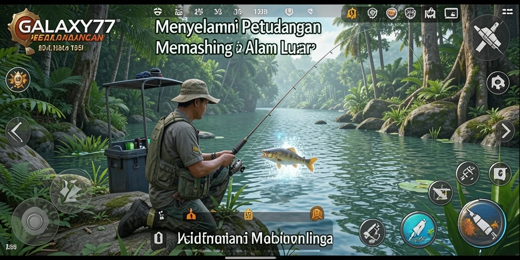 Screenshot gameplay GALAXY77 yang menampilkan suasana memancing yang memikat.