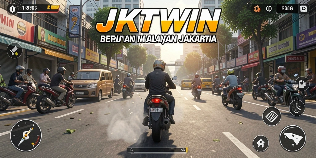 Tangkapan layar gameplay JKTWIN yang penuh aksi balapan motor.