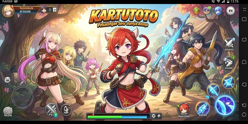 Tampilan gameplay seru di KARTUTOTO dengan karakter anime beraksi.