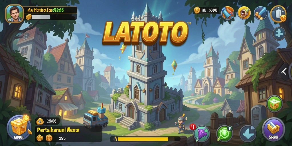 Screenshot LATOTO menampilkan aksi menara bertahan melawan gelombang musuh.