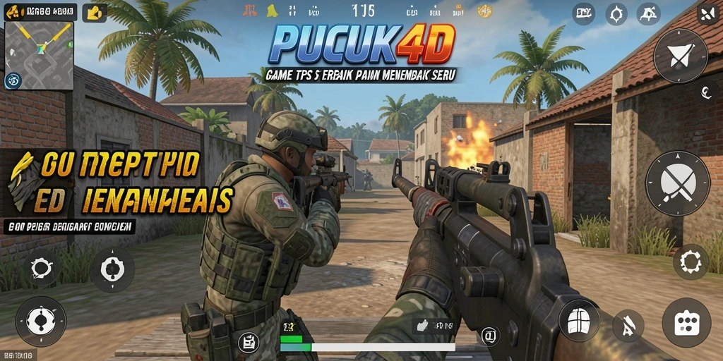 Tampilan gameplay intens dari PUCUK4D yang menampilkan aksi menembak seru.