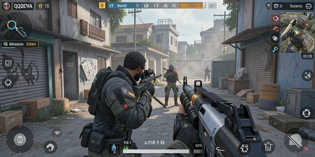Gameplay QQDEWA dengan grafis menakjubkan dalam aksi FPS.
