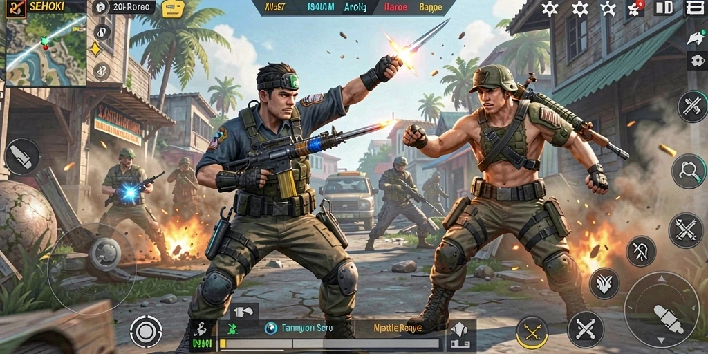 Screenshot gameplay SEHOKI menampilkan pertarungan epik dalam Battle Royale.