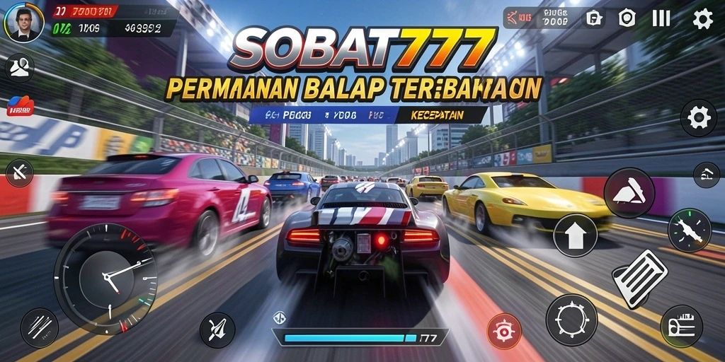 Tampilan gameplay mendebarkan di lintasan balap SOBAT777.