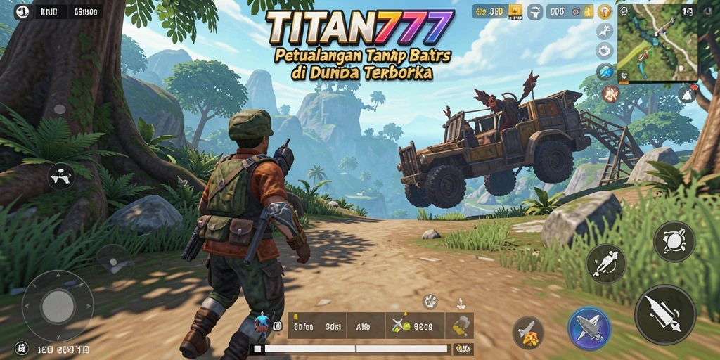 Screenshot gameplay TITAN777 yang menunjukkan eksplorasi dunia terbuka.